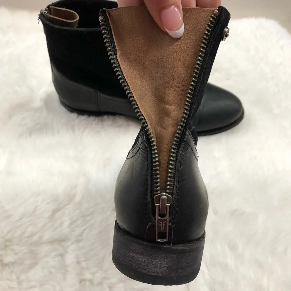 Black Frye Leather Zip Booties